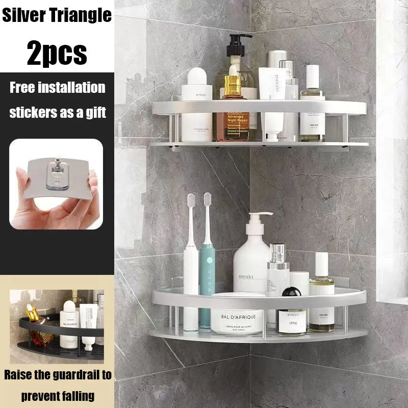 Carvallo Pro | Hörnduschhylla utan borrning | Aluminium | Rostfritt & Hållbart | Badrregal i Svart, Vitt, Silver eller Svart-Guld Carvallo