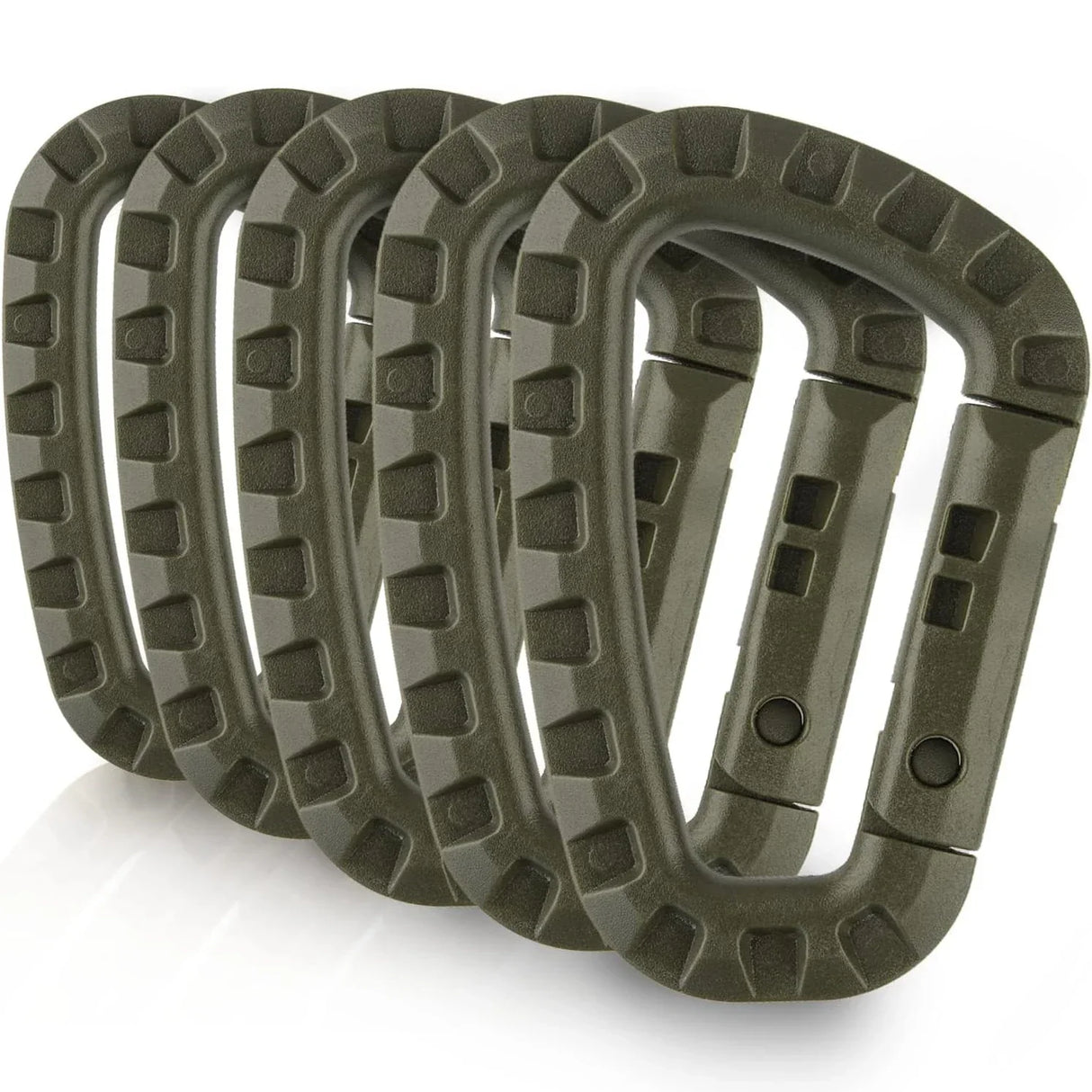 Carvallo 5-pack Taktiska karbinhakar D-form 8,5 × 6 cm | Molle-kompatibla plastklipp med fjädermekanism | Lätta & hållbara för camping, vandring & EDC Carvallo
