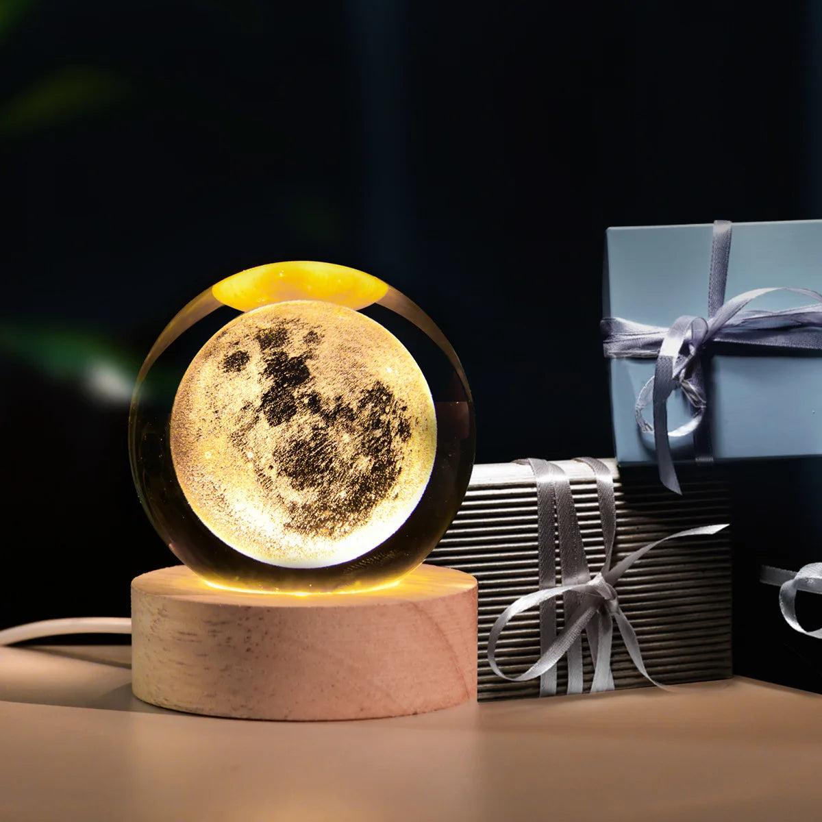 Carvallo Galaxy Nattljus | LED Kristallkula med Vintergatan Design | Varmvitt Ljus | Kreativ Gåva för Barn & Vuxna Carvallo