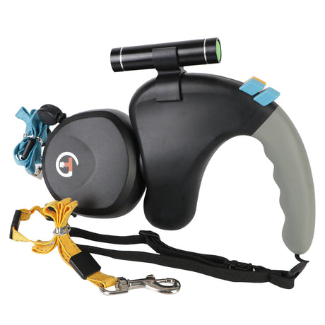 Åter retractable hundkoppel med 360° trassel – Justerbart bälte för två hundar, lätt och hållbart Carvallo