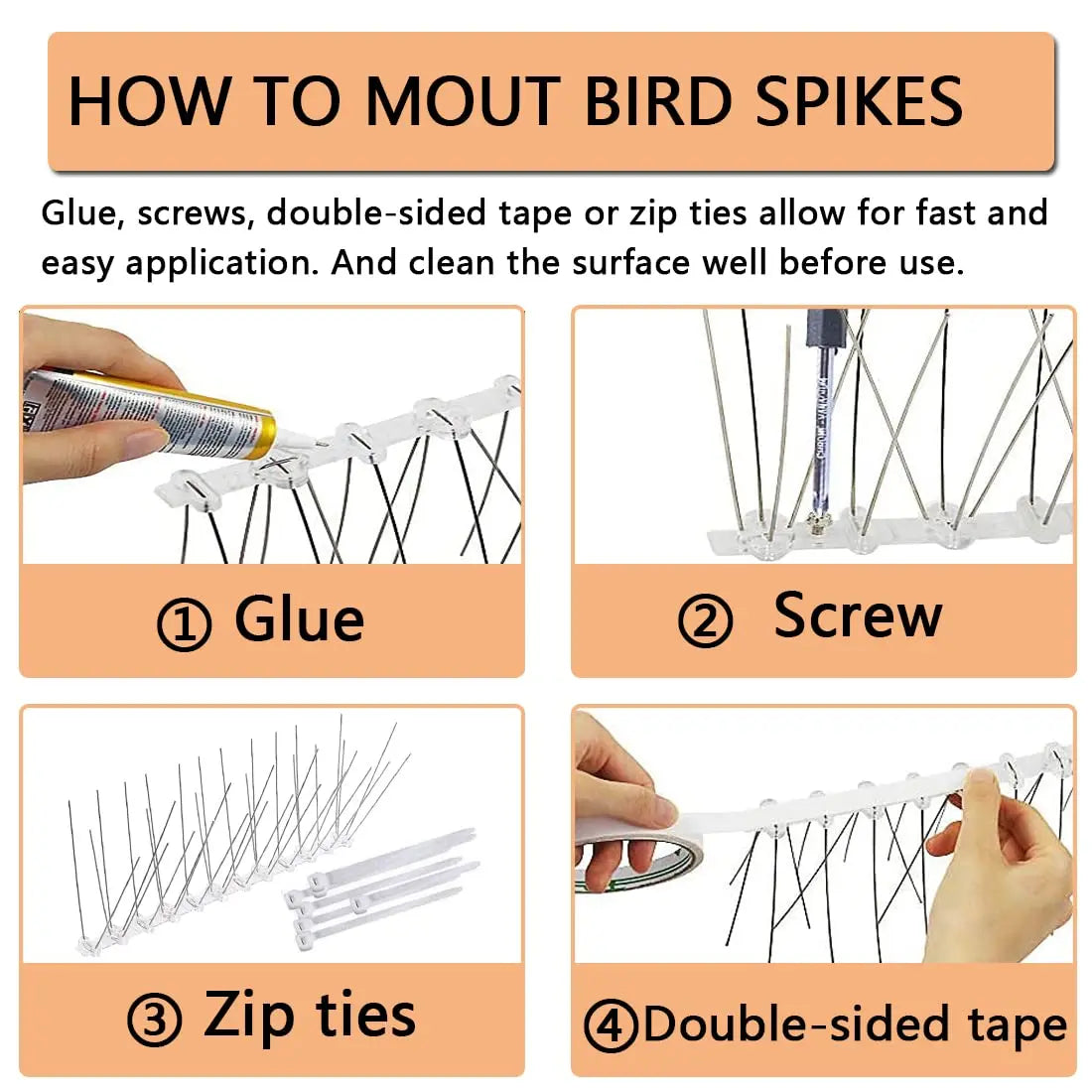 Carvallo Taubenabwehr Spikes | 12-pack rostfritt stål fågelavskräckning | UV-beständig & väderbeständig | För tak, balkong & staket Carvallo