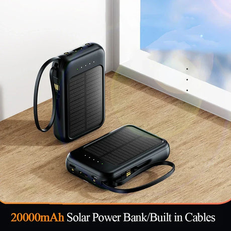 Carvallo-Powerbank Solivon Core 20K | 20.000 mAh | Med integrerade kablar & LED-lampa | För iPhone, Samsung, Xiaomi & mer Carvallo