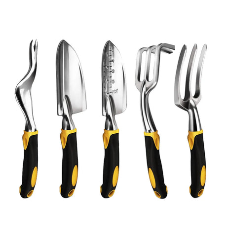 Carvallo Tools Trädgårdsverktyg Set 5-delar | Ergonomisk & Rostfri | Med handskar & Djupskala | Rostfritt stål Carvallo