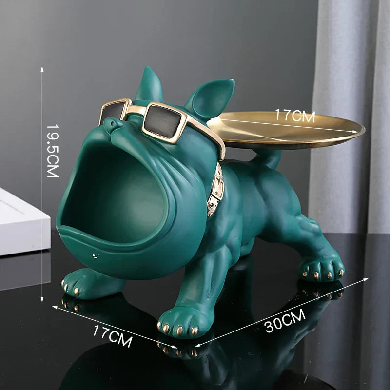 Carvallo | Bulldog Figur med förvaringsfack | 30 cm dekorskulptur | Resin konstverk | Djurstaty för vardagsrum Carvallo
