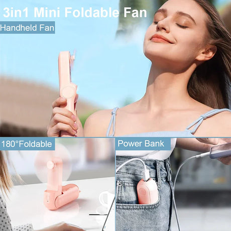 Carvallo Mini USB-fläkt | Fällbar & Återuppladdningsbar med 2000 mAh Powerbank | 3 Hastigheter – Ultraljud & Fickformat Carvallo