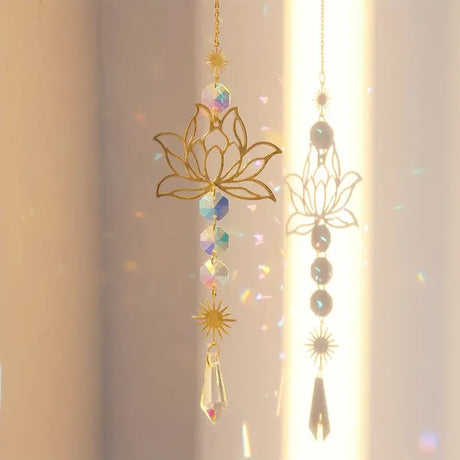 Carvallo Kristallvindspel | Handgjord Lotus solfångare | Glas & Metall | För Trädgård, Fönster & Balkong Carvallo