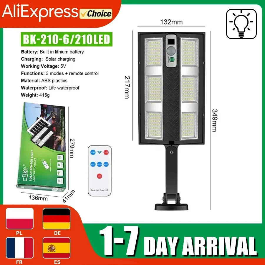 Carvallo ProMotion 55 Solarlampa med rörelsesensor | 55 LED | IP65 Vattentät | Med fjärrkontroll & 3 lägen | 320° Spridningsvinkel Carvallo