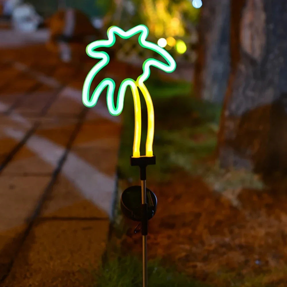 Carvallo NaturDécor Solar-Neon-Trädgårdslampa Kaktus & Flamingo | LED Jordspett IP65 Vattentät Carvallo