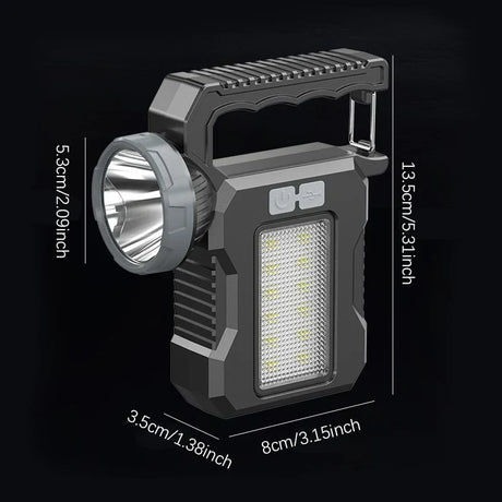 Carvallo Solar Ficklampa | 4 Ljuslägen | Uppladdningsbar med Sol & USB-C | Utomhus & Nödsituation Carvallo