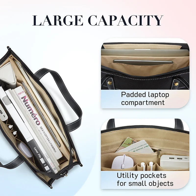 Carvallo Canvas Laptop-väska Dam 15,6 tum | Stor axelväska med fack för kontor, universitet och resor | Stilig handväska med axelremmar och laptopfack Carvallo