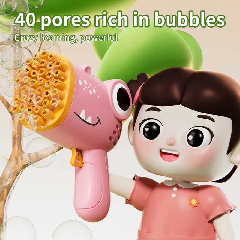 Carvallo såpbubblepistol DinoBubble 40X Pro | 40 munstycken | Helautomatisk handhållen bubbelmaskin | Utan batteri & såpvattenslösning Carvallo