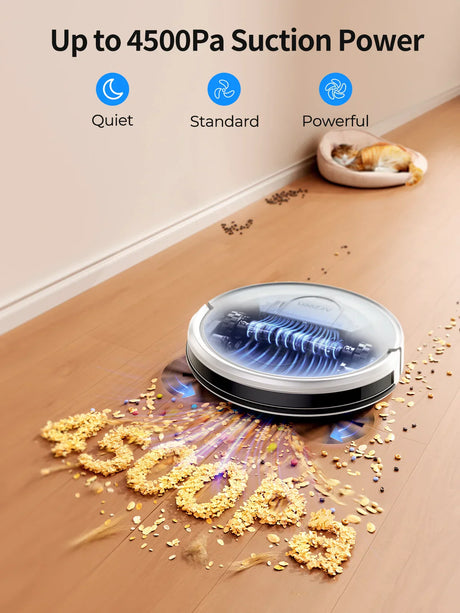 Carvallo P10 sugrobot med moppfunktion | 4500Pa sugeeffekt | App-styrning & gyroskop-navigation | För mattor & hårda golv Carvallo