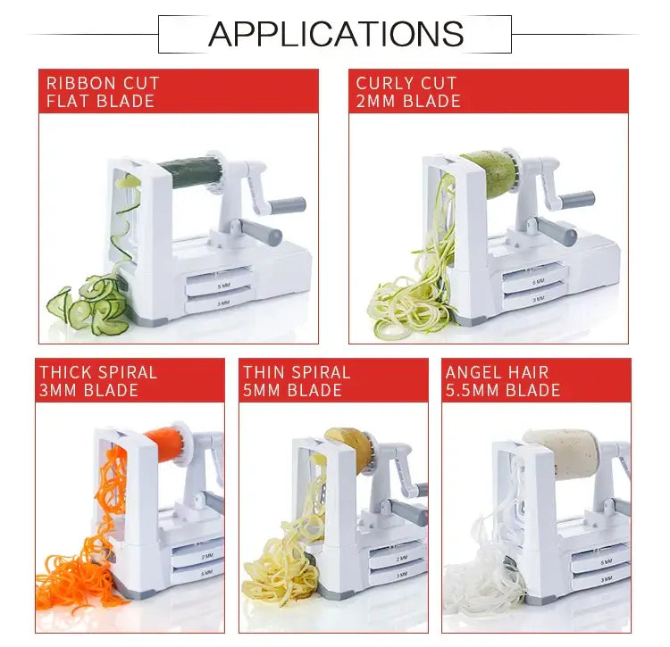 Royallure 7-bladig grönsaksspiralisator – Zucchini-nudeltillverkare och zoodle-tillverkare med sugkopp och förvaringskorg Carvallo