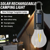 Carvallo Solar Campinglampa Vintage | Återuppladdningsbar via sol & USB | 3 ljuslägen | Bärbar & Vattentålig Carvallo