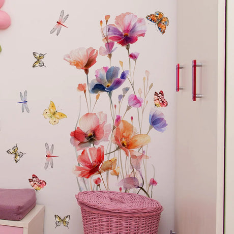 Carvallo ButterflyBloom wall sticker watercolor flowers & butterflies | self-adhesive & removable | for living room & bathroom Carvallo