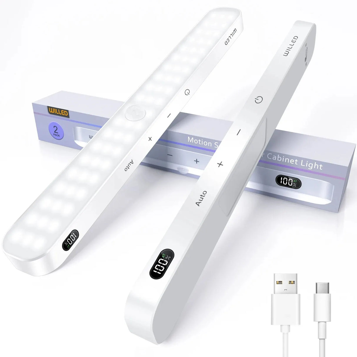 Carvallo LED ljusskena | Med rörelsesensor & batteriindikator | Uppladdningsbar | För skåp, kök & hall Carvallo