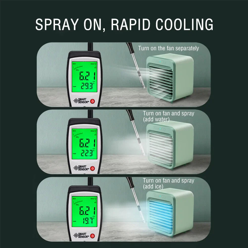 Carvallo Mini AirCooler | Bärbar 3-i-1 USB-fläkt med luftfuktare och kylfunktion | 3 lägen | 2500 mAh batteri | För kontor, resor och hem Carvallo