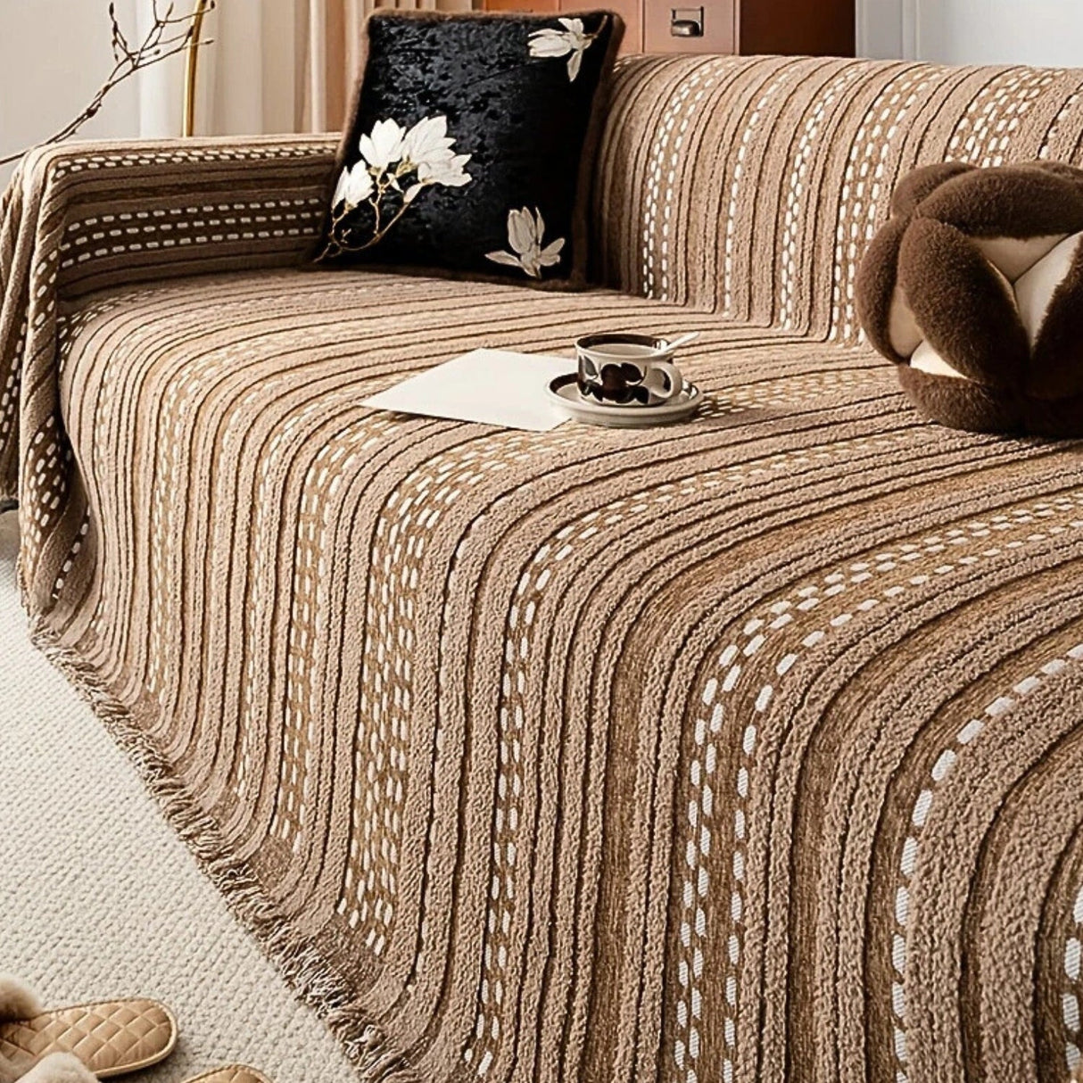 Sahara Style Plush Boho Sofföverdrag Filt Carvallo