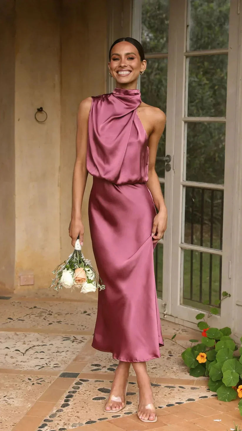 Kvinnors Axellös Klänning Asymmetrisk Satin