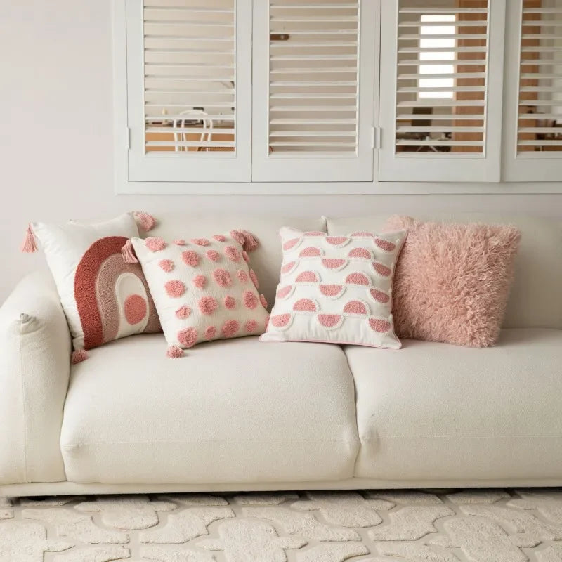 Carvallo – Geometrisk Tofthandduk Kuddöverdrag med Broderi & Lyxig Textur Carvallo