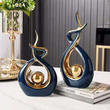 Abstrakt Keramisk Skulptur | Modern Inredning med Guld Accenter | Hylla eller Skrivbordsornament Carvallo