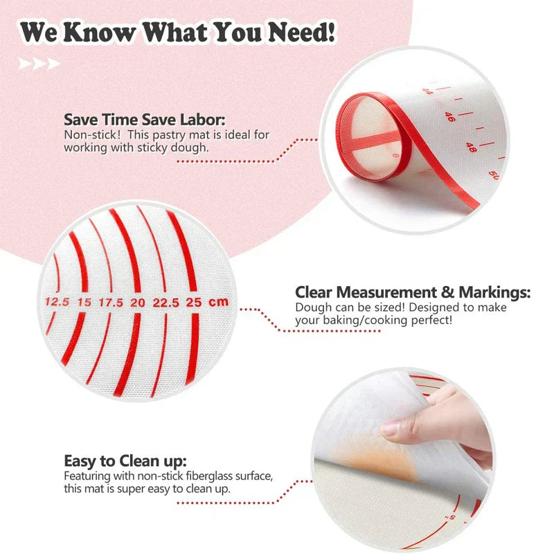 BakeFlex™ Silikonbakmatta | Extra Tjock & Non-stick | Med Måttskala | Perfekt för Utbakning av Deg, Fondant & Bakverk Carvallo