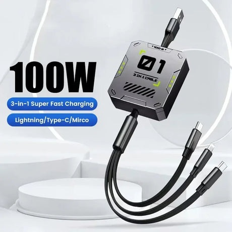 Carvallo 2-in-1 Laddkabel | Snabbladdning 100W | Utdragbar & Universell | FlexiCharge för iPhone, Android & USB-C Carvallo