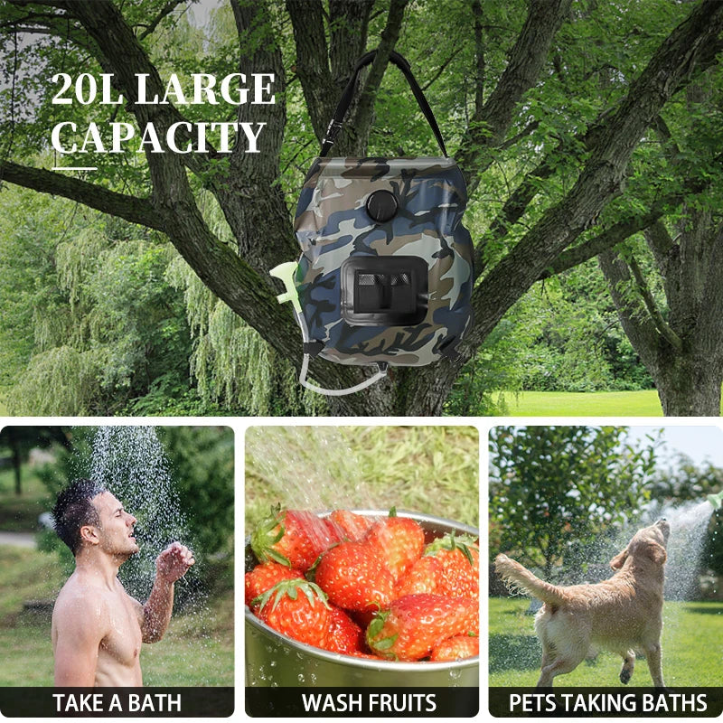 Carvallo SunFlow | 20L volym | Bärbar & Självuppvärmande | Med duschhuvud & slang Carvallo