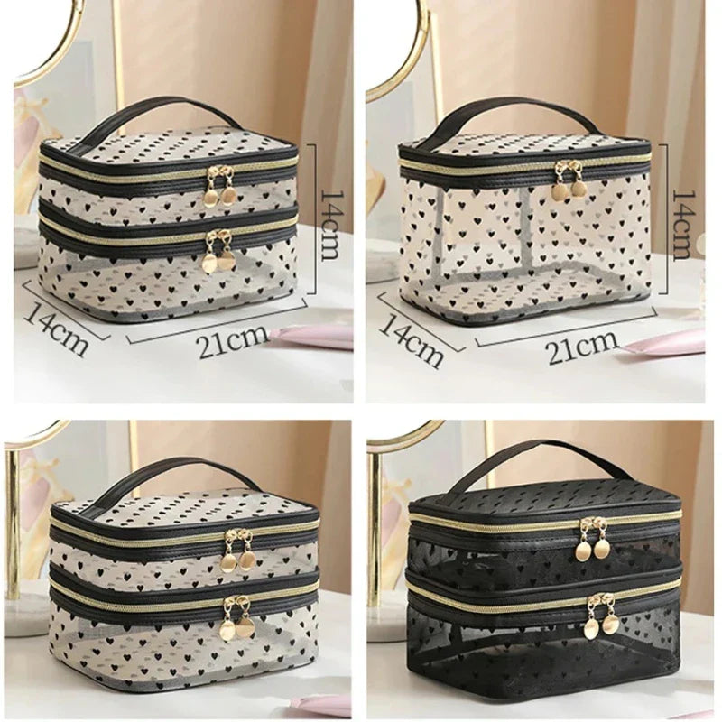 Carvallo TravelMesh kosmetikväska med dubbelfack | Stort volym & dragkedja | Svart & Transparent Carvallo