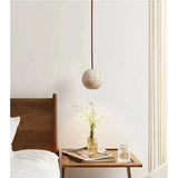 Hänglampa av travertin – Minimalistisk rund LED-hänglampa i Wabi-Sabi-stil Carvallo