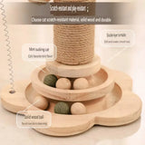 Carvallo | Sisal-Kratzbräda med svängplatta & leksaksbollar | Massivträ katt-leksak | Kratzbräda & klättrahorn i ett | 40 × 24 cm Carvallo