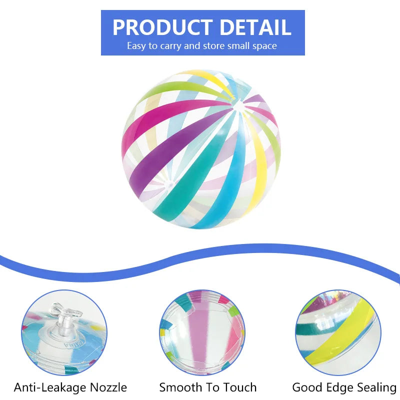 Carvallo Uppblåsbar Strandboll Transparent | Färgglada Randar | PVC Vattenboll för Pool & Fest | 27 cm Carvallo