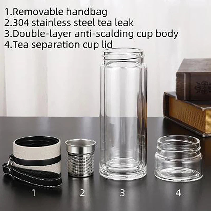 Royelux Glass Tea Infuser Bottle – 450ml Dubbelväggad Tumbler för Löst Te & K herbalte Carvallo