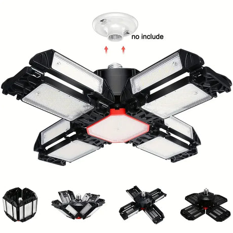 Carvallo LED Garage Lamp | Foldable Ceiling Light with 3–12 Adjustable Panels | E27 Socket | 6500K Daylight – For Workshop, Warehouse & Garage Carvallo