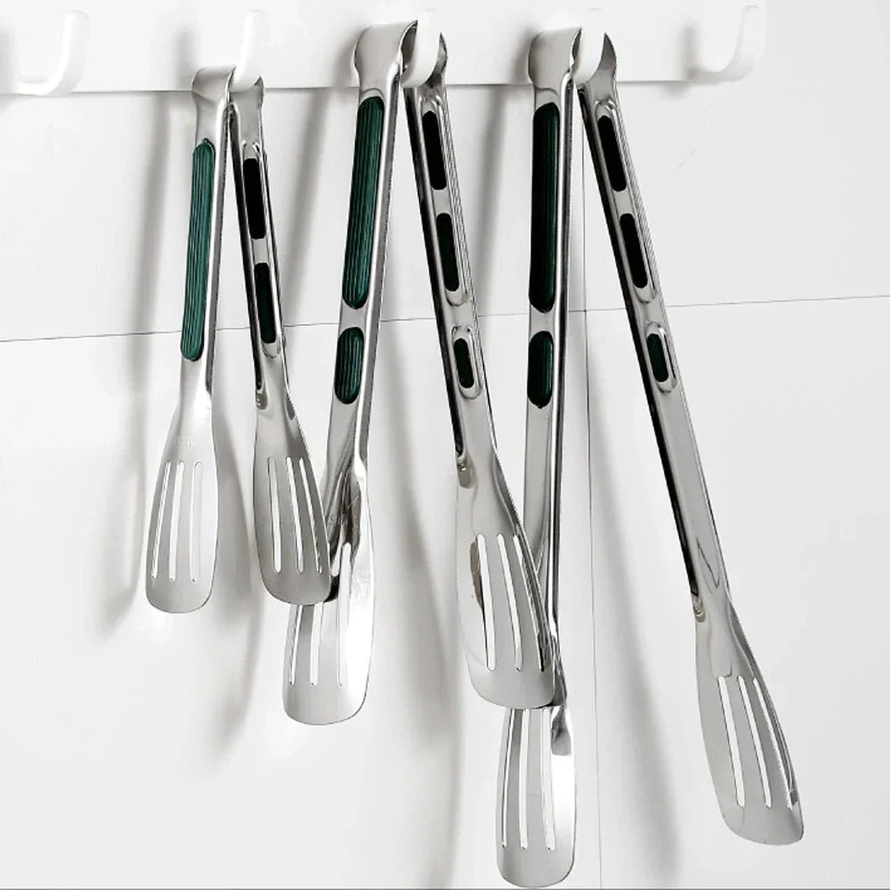 Carvallo köks tongs rostfritt stål med silikonhandtag | 3 storlekar för grill & kök | Anti-glid & värmebeständig | Silver & mörkgrön Carvallo