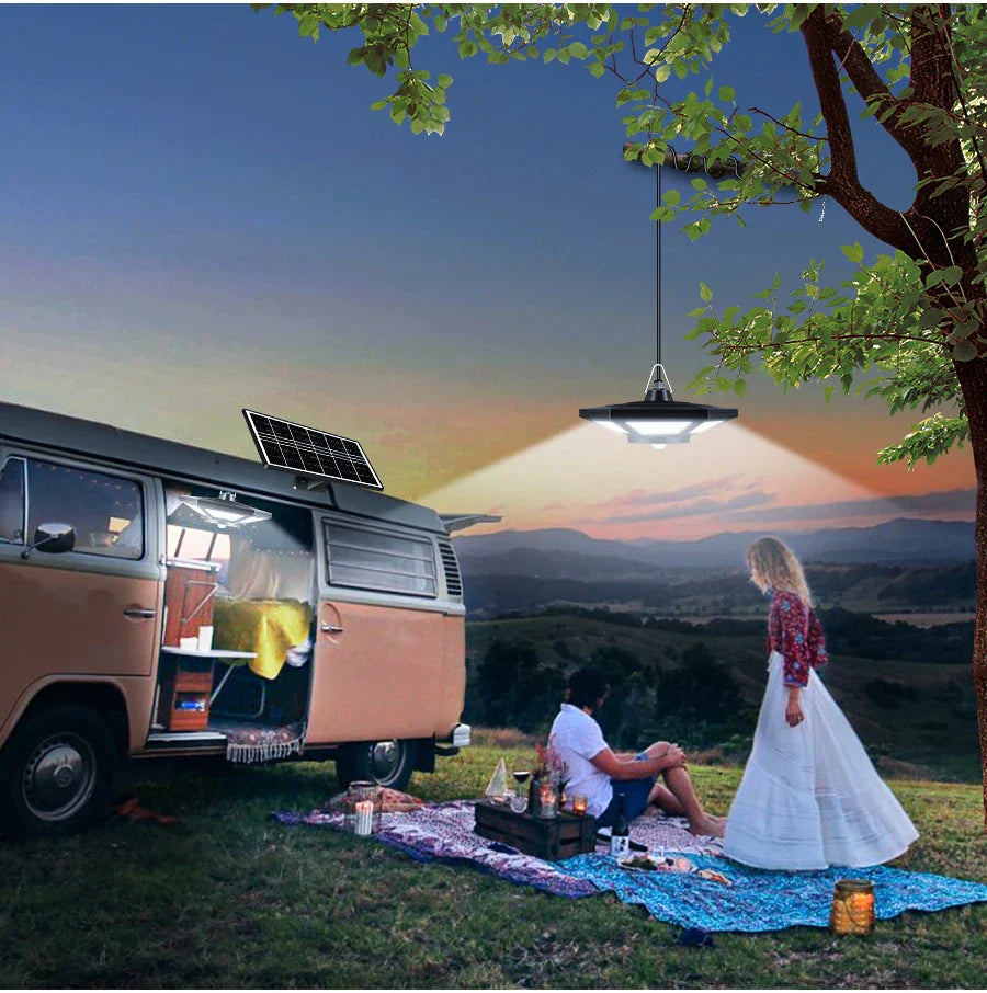 Carvallo LuminoDrop Solhängande lampa med 180 LED & fjärrkontroll | Rörelsesensor & 5 lägen | För terrass, garage & ladugård Carvallo