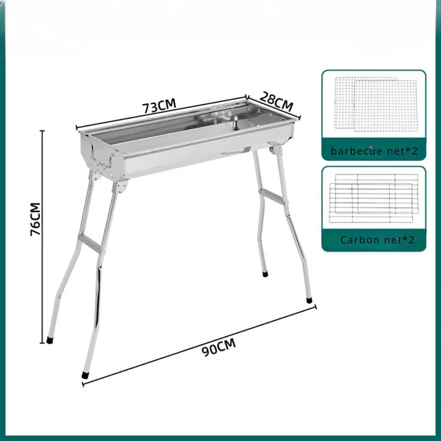 Carvallo Stort kolgrill i rostfritt stål | Hopfällbar & Bärbar | Utan montering | Med handtag | För trädgård & camping Carvallo