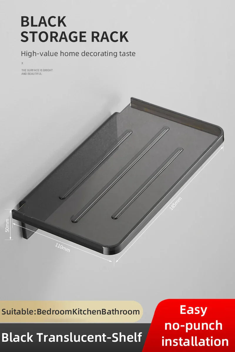 Carvallo DuschLine Duschablage Svart | Vägghylla i ABS-plast | Utan borrning | Med mobilhållare | Modernt bad-organisationstalanger Carvallo