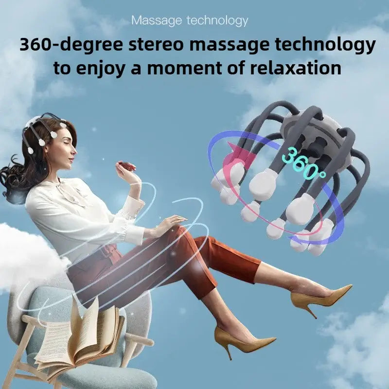 Royallure Elektrisk Huvudmassager – Migränlindring, Huvudbottenstimulator, Trådbunden & USB-ström Carvallo