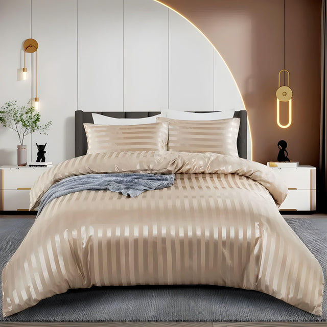 LuxSleep sängkläder set - 3-delat lyxigt randigt sängkläder set [sängkläder med dragkedja, örngott] Carvallo