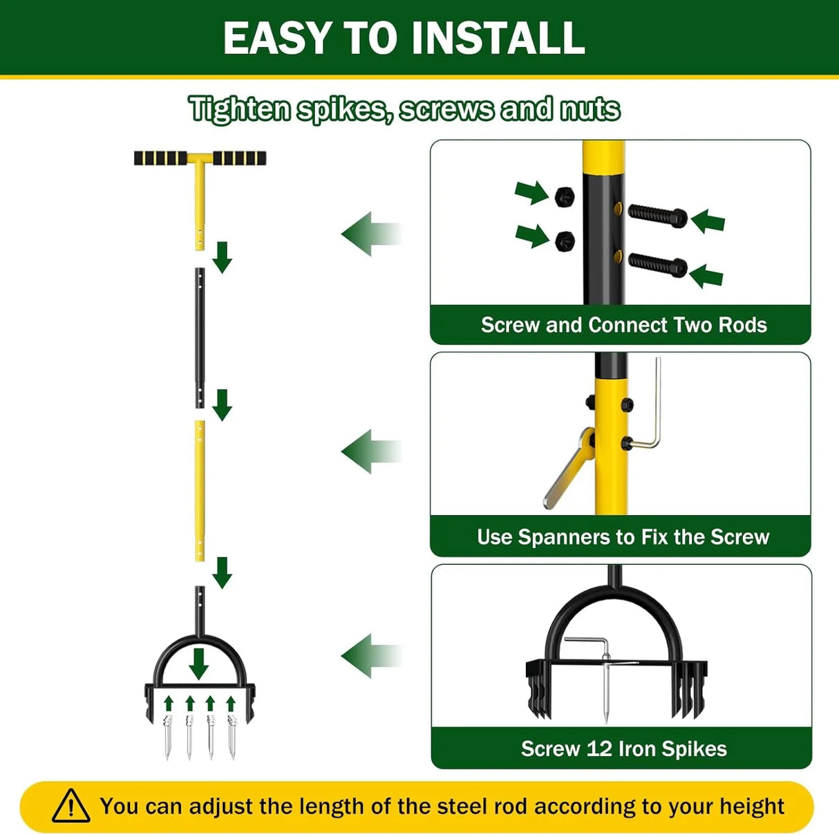 Carvallo AirCore Pro 2-i-1 Handgräsmatta-luftare av stål | Med 16 spikar & 8 jordkärnor | För trädgård, gräsmatta & markvård Carvallo