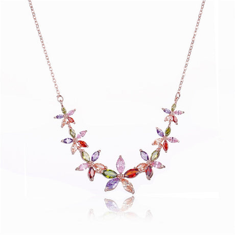 Skimrande Zircon Floral Halsband-Jewelry for women-bellasverige-5 kronblad blomma hängande-Hemnix