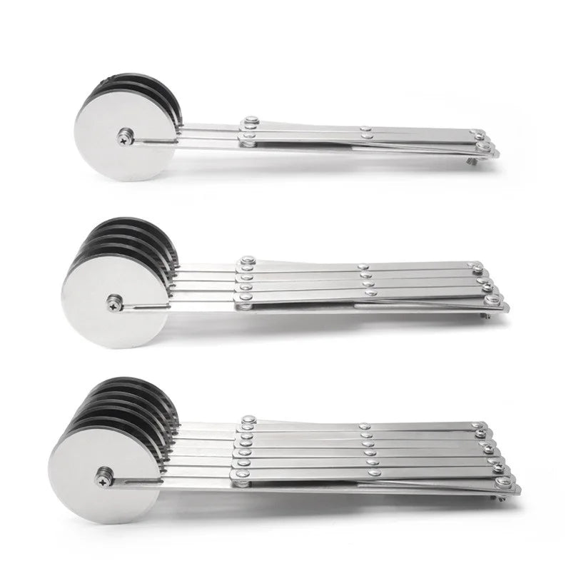 SlicePro™ Rostfritt stål degskärare | Fällbar & Justerbar | 3–7 Hjul | Perfekt portionering för pizza, bakverk & pasta Carvallo