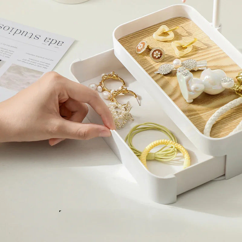 Carvallo | Smyckesorganisatör med trähylla | Smyckeställ för örhängen, armband, halsband & ringar | 23 × 10,2 × 21,1 cm Carvallo