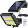 Carvallo Solar | 100 COB LED Solarlampa | IP65 | Rörelsesensor & 3 lägen | Trådlös utomhusbelysning Carvallo