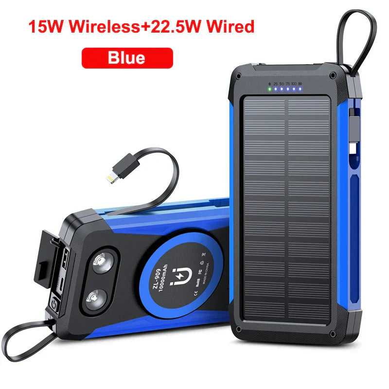 Carvallo MagCharge Solkraftbank 10000mAh | Magnetisk trådlös laddning | 22,5W snabbladdningsfunktion | Med kabel och ficklampa | För iPhone, Samsung & Co. Carvallo