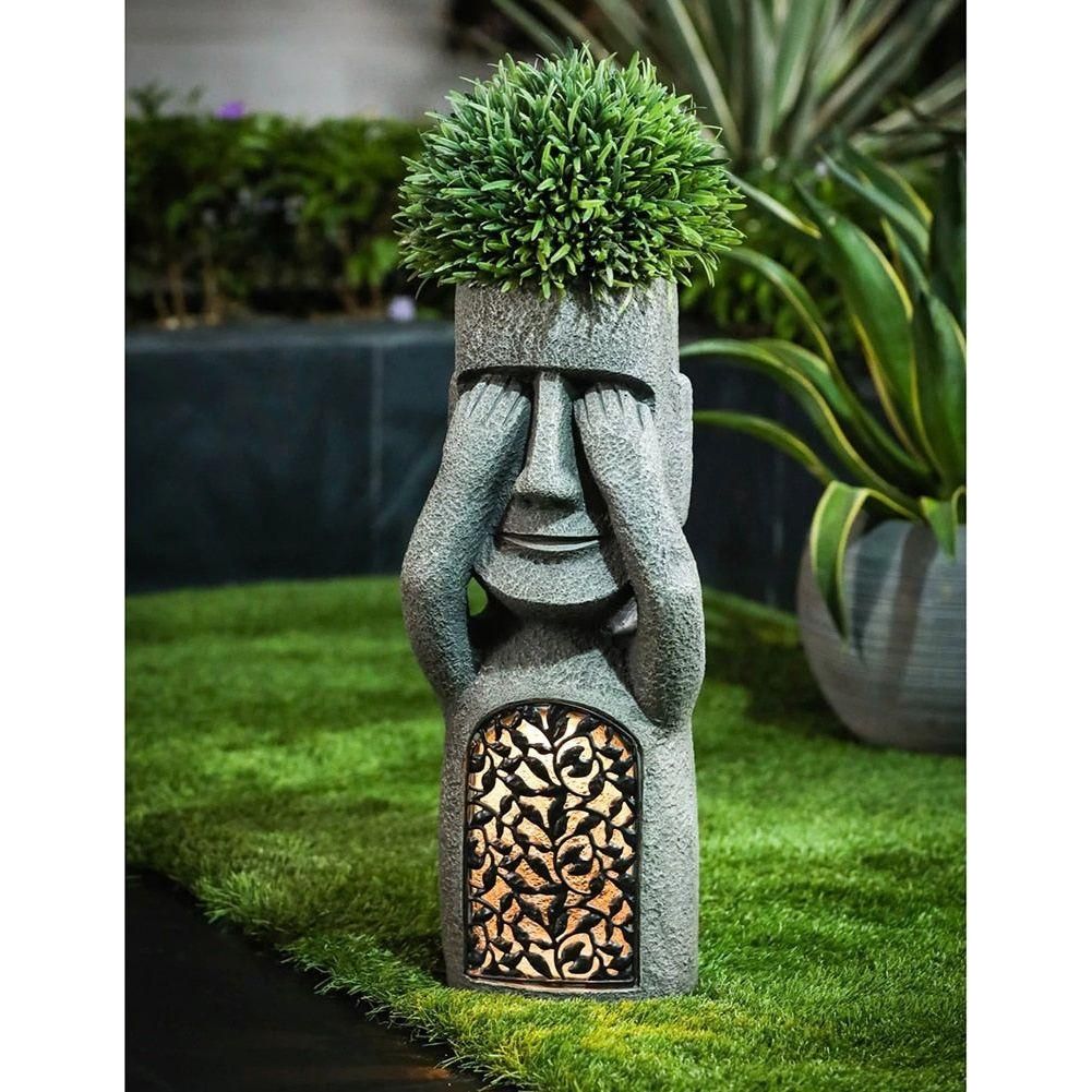 Carvallo Blomkruka med ansikte | LED-belysning & soldriven | Väderbeständig har, | Naturstensutseende Carvallo