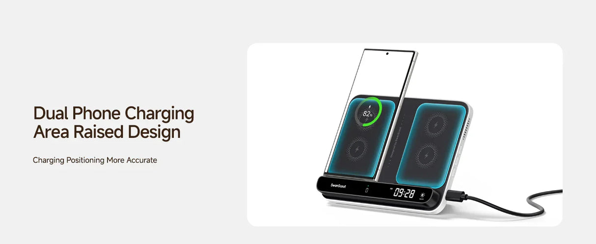 Royallure Dual Wireless Charger – Snabbladdningsdocka för Telefon, Klocka & Hörlurar (Samsung Kompatibel) Carvallo