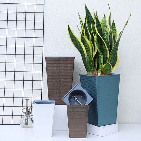 Carvallo StylePot Blumentopf i tegelsten-design | Rektangulär & Hög | Självvattnande med bomullssnöre | 27,2×12×17,5 cm / 17,2×12×8,6 cm Carvallo