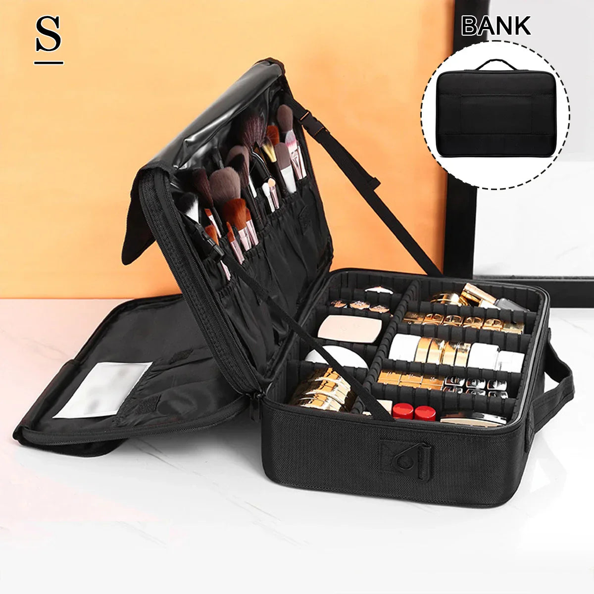 Carvallo Pro Make-up-väska | Bärbar kosmetikorganisatör med fack | För makeupartister, nageldesigners & resor Carvallo
